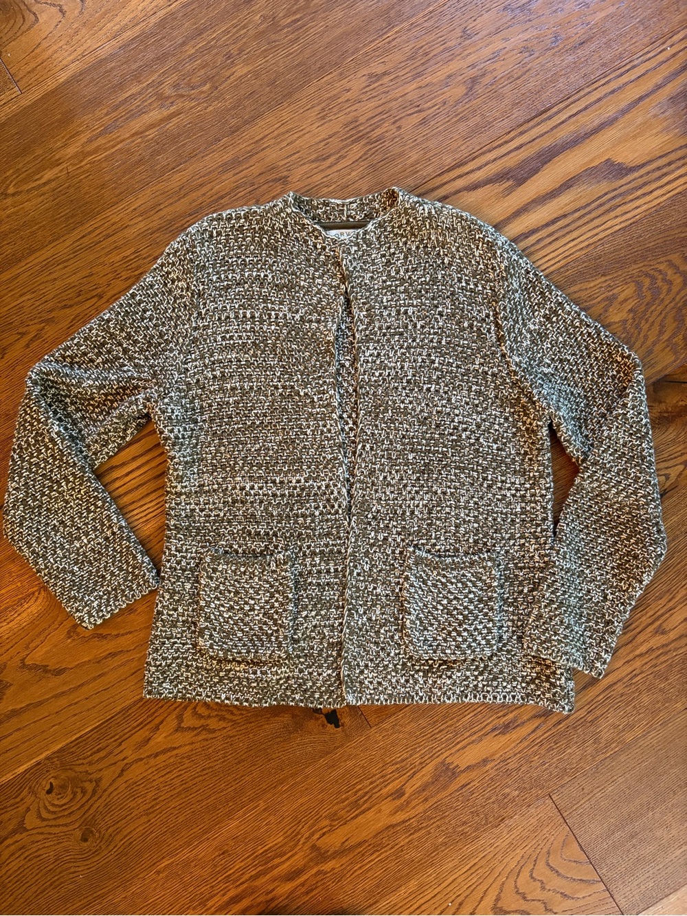 Orvis Sweater Cardigan Olive and Cream Knit